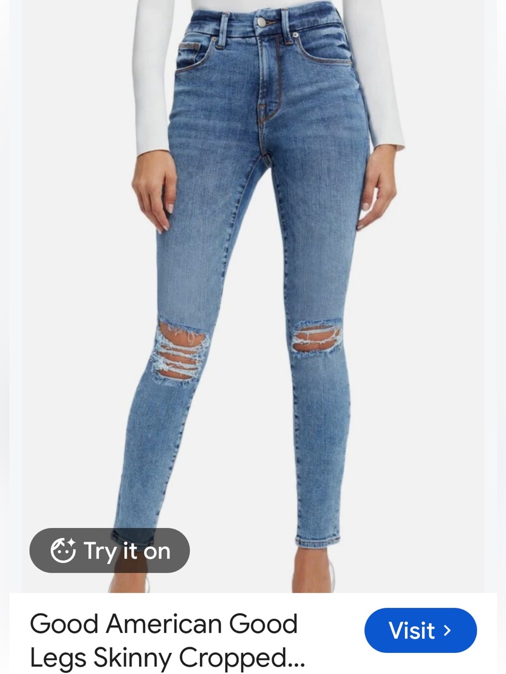 Good American Good Legs cropped distressed jeans size 10 - EUC